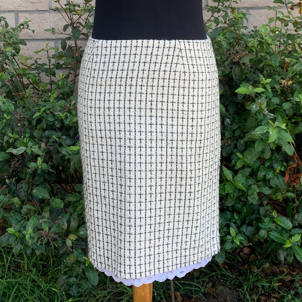 Trina Turk Tweed Lace Skirt Black and Ivory White